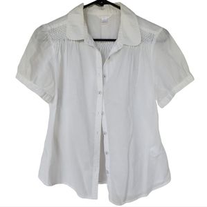 Banana Republic White Collar Blouse, Short Sleeve, Size PM